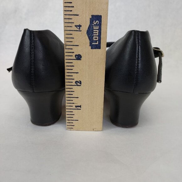 Ballet Maker Ballroom Dance Shoe Womens 8.5 Ankle Strap Leather Sole Matte Black - Picture 8 of 14